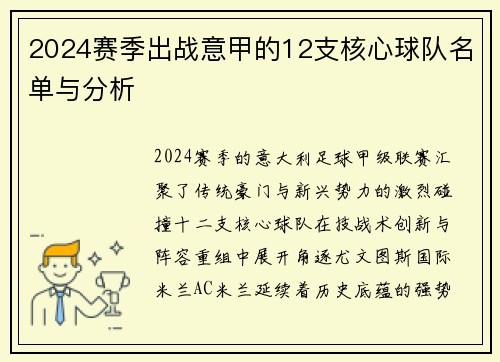 2024赛季出战意甲的12支核心球队名单与分析